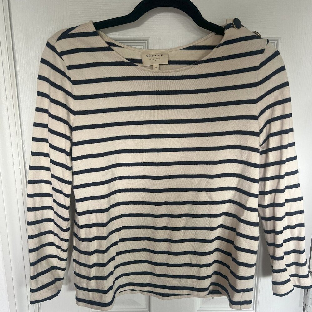 Sezane Colette marinière Top Navy Stripe XS